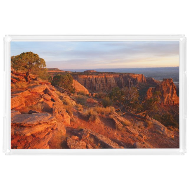 Sunrise on the Grand View Trail at CO Monument Acrylic Tray (Front)