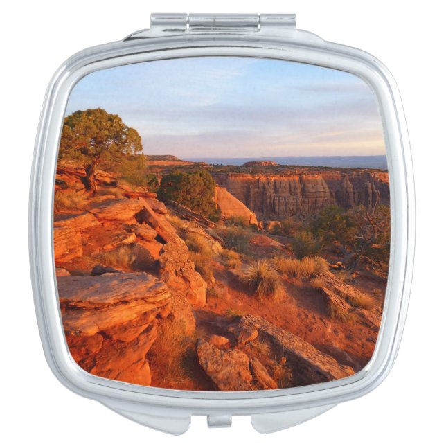 Sunrise on the Grand View Trail at CO Monument Compact Mirror (Front)