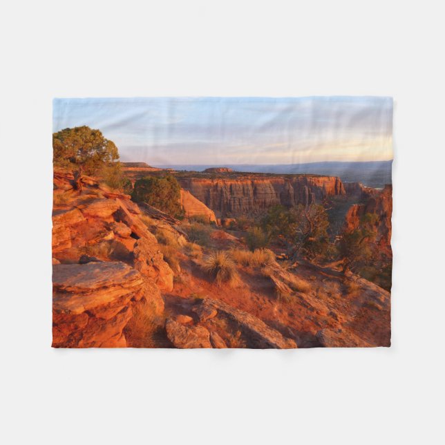 Sunrise on the Grand View Trail at CO Monument Fleece Blanket (Front (Horizontal))