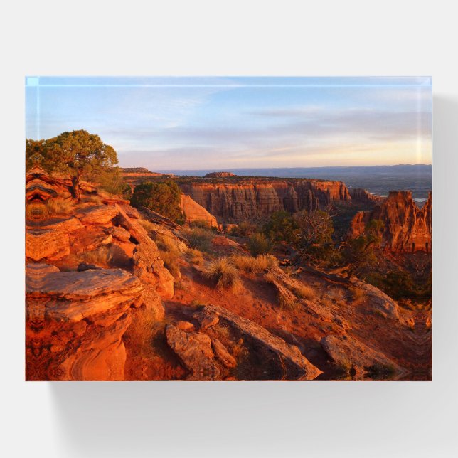 Sunrise on the Grand View Trail at CO Monument Paperweight (Front)