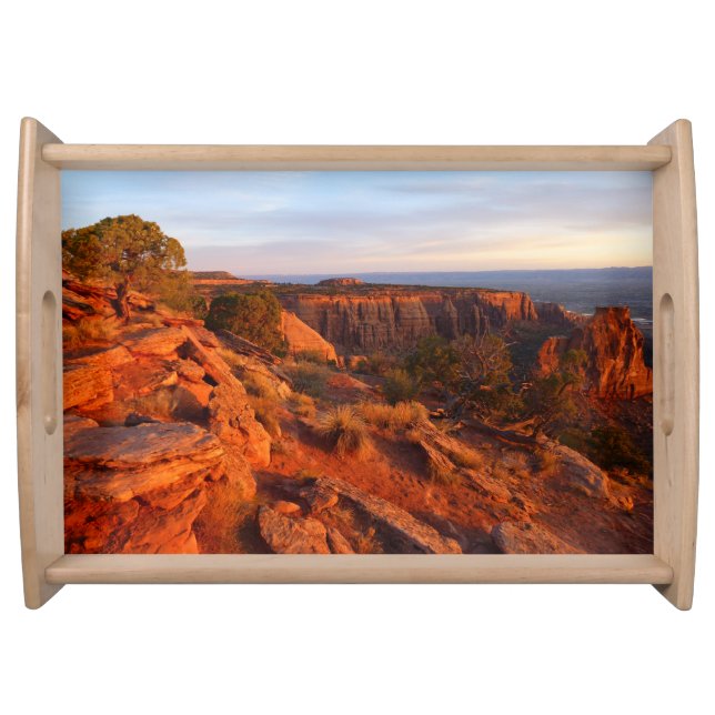 Sunrise on the Grand View Trail at CO Monument Serving Tray (Front)