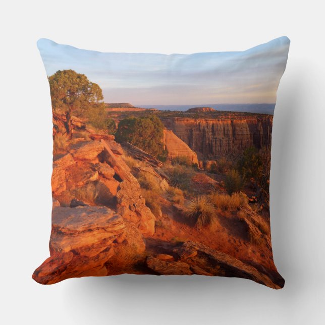 Sunrise on the Grand View Trail at CO Monument Throw Pillow (Front)