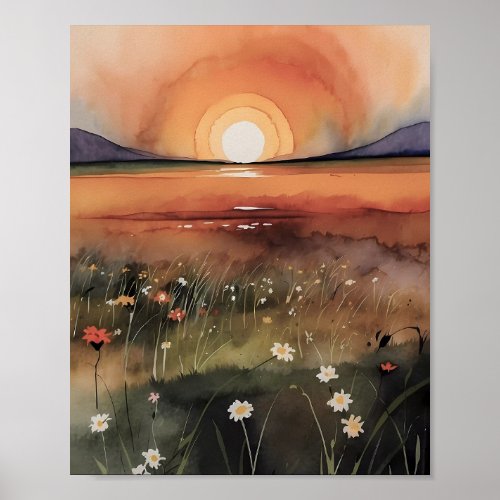 Sunrise on Wildflower Meadow Poster