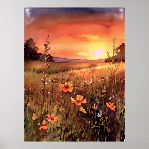 Sunrise on Wildflowers Poster