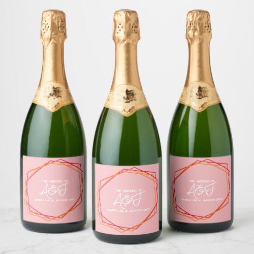 Sunrise Orange Pink Bright Rose Pink Red Wedding   Sparkling Wine Label