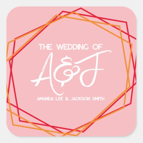 Sunrise Orange Pink Bright Rose Pink Red Wedding Square Sticker