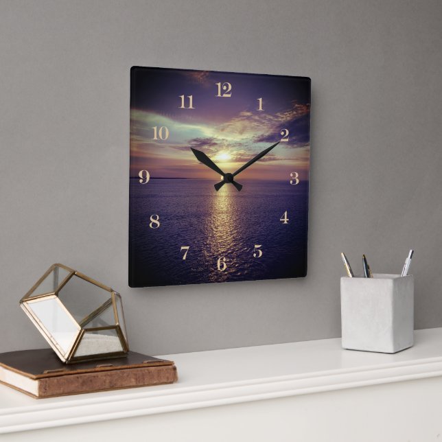 Sunrise Over A Beautiful Ocean View Square Wall Clock (Office)