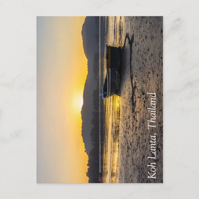 Sunrise over a boat on the beach, Koh Lanta, Thail Postcard (Front)