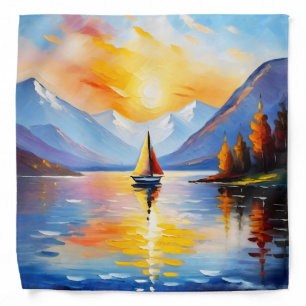Sunrise over a lake and snow capped mountains bandana
