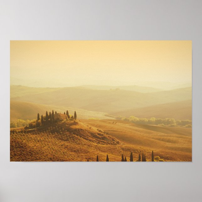 Sunrise over a landscape in Tuscany poster (Front)