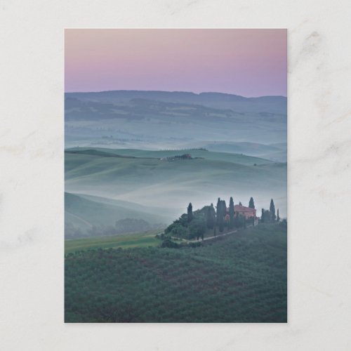 Sunrise over a Tuscany landscape vertical card