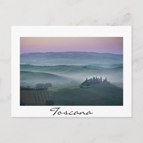 Sunrise over a Tuscany landscape white text card