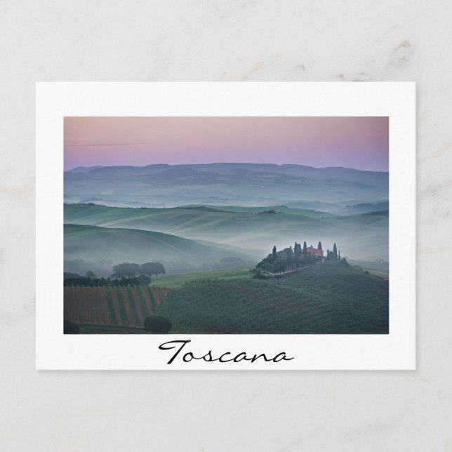 Sunrise over a Tuscany landscape white text card (Front)