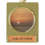Sunrise over Aruba I Caribbean Seascape Gold Plated Banner Ornament