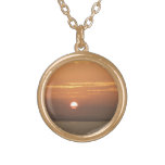 Sunrise over Aruba I Caribbean Seascape Gold Plated Necklace
