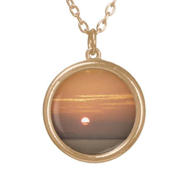 Sunrise over Aruba I Caribbean Seascape Gold Plated Necklace (Front)