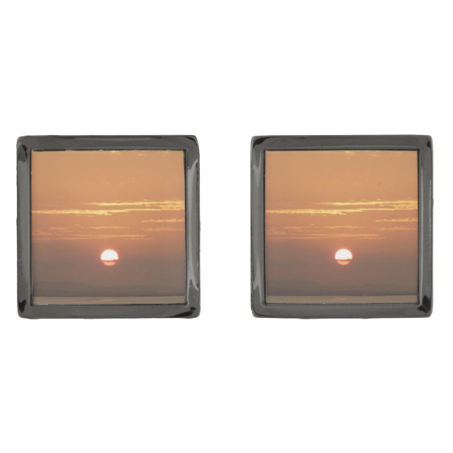 Sunrise over Aruba I Caribbean Seascape Gunmetal Finish Cufflinks (Front)