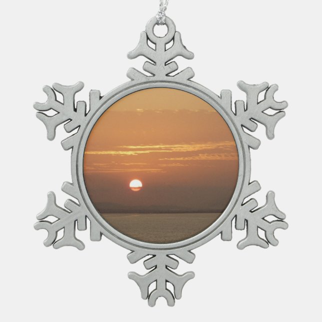 Sunrise over Aruba I Caribbean Seascape Snowflake Pewter Christmas Ornament (Front)