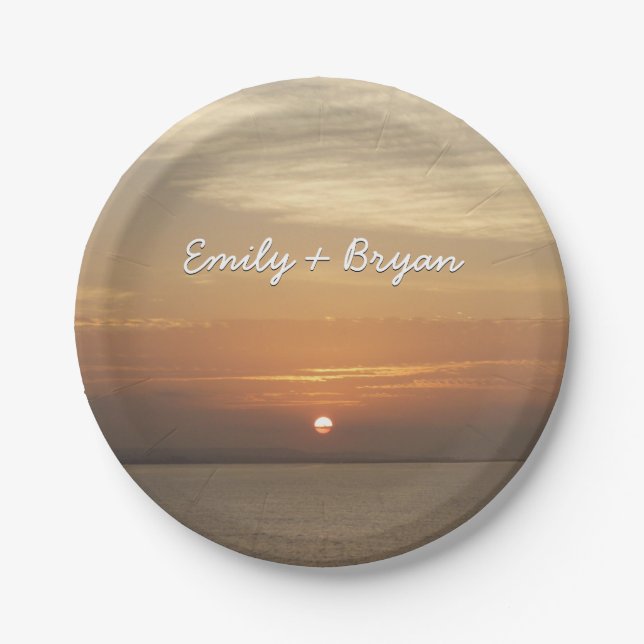 Sunrise over Aruba II Caribbean Seascape Paper Plates (Front)