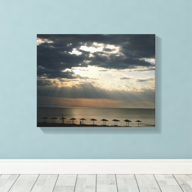 Sunrise over beach in Greece Scenic Seascape Photo Canvas Print (Insitu(Wood Floor))