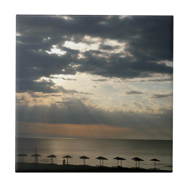 Sunrise over beach in Greece Scenic Seascape Photo Ceramic Tile (Front)