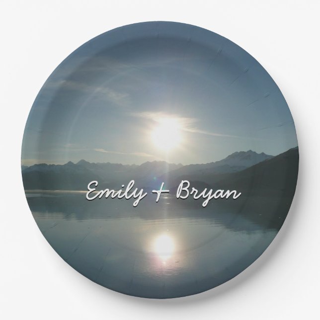 Sunrise over College Fjord Alaska Photography Paper Plates (Front)