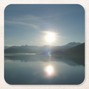 Sunrise over College Fjord Alaska Photography Square Paper Coaster
