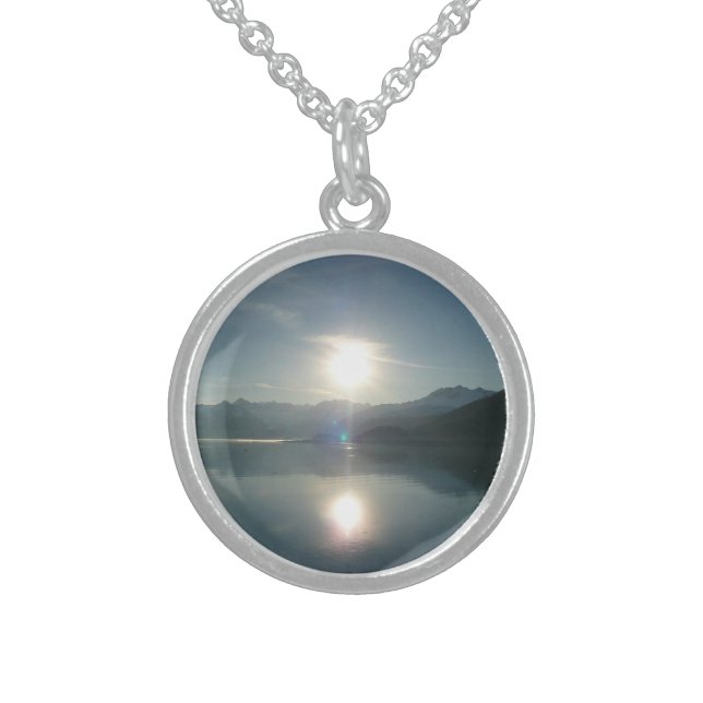 Sunrise over College Fjord Alaska Photography Sterling Silver Necklace (Front)