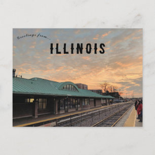 Sunrise Over Des Plaines Train Station Illinois Postcard
