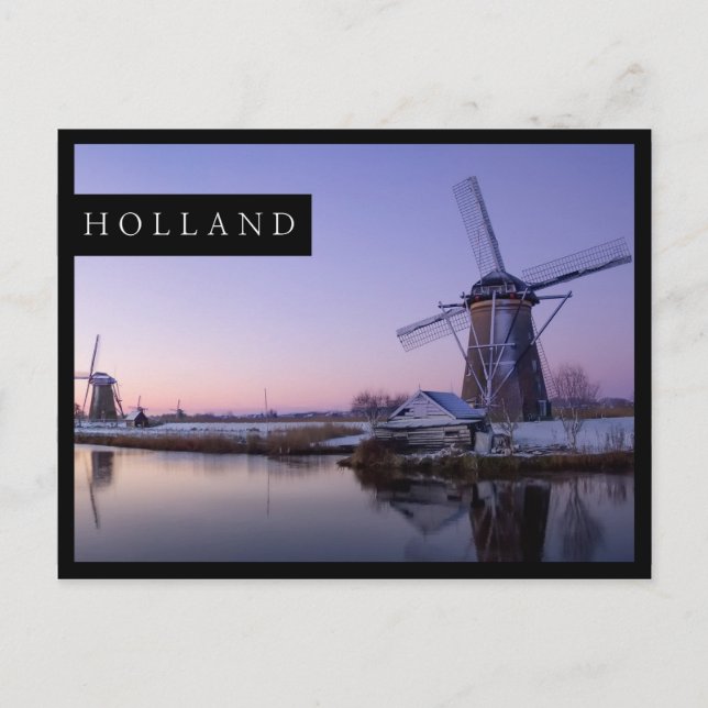 Sunrise over dutch windmills edge postcard (Front)