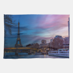 Sunrise over Eiffel tower - Paris, France, Europe Kitchen Towel
