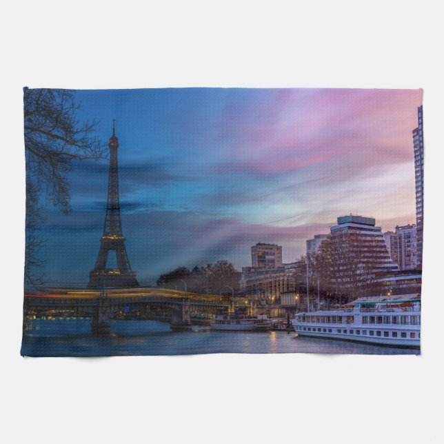 Sunrise over Eiffel tower - Paris, France, Europe Kitchen Towel (Horizontal)