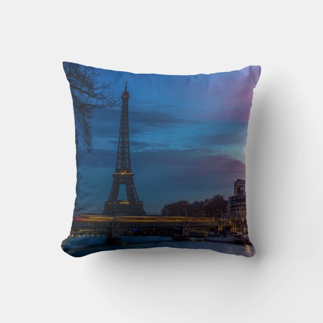 Sunrise over Eiffel tower - Paris, France, Europe Throw Pillow (Front)