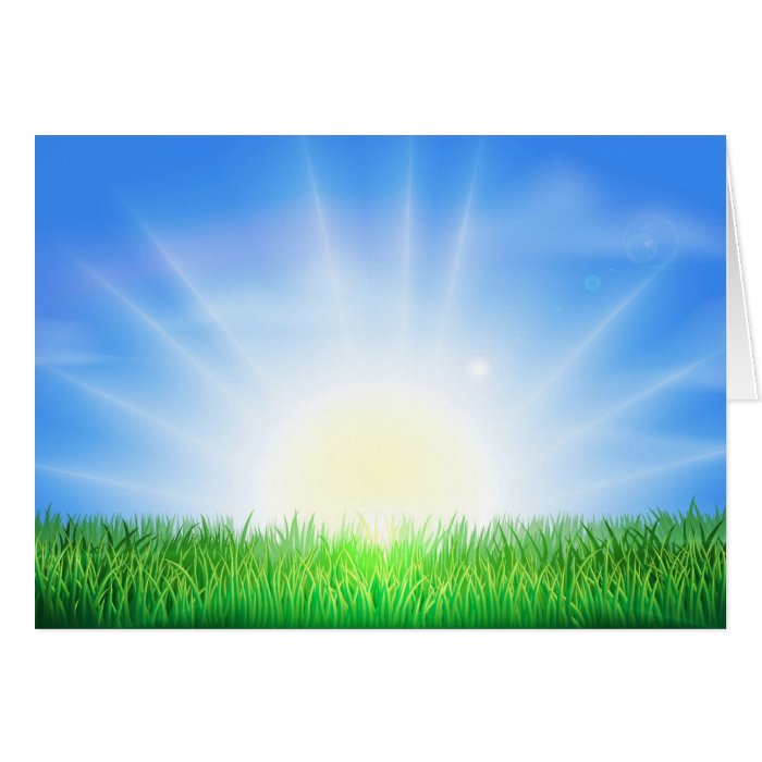 Sunrise over green field of grass cards