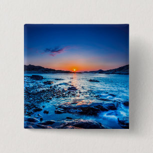 Sunrise Over Horizon At Seashore At Dawn Button