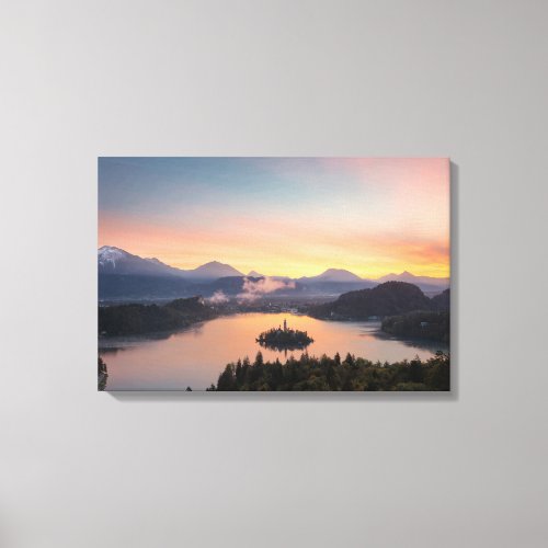 Sunrise over Lake Bled canvas print