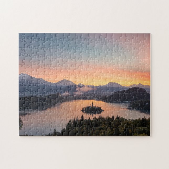 Sunrise over Lake Bled jigsaw puzzle (Horizontal)