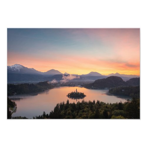 Sunrise over Lake Bled photo print