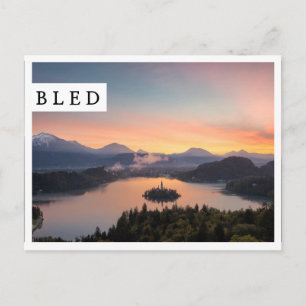 Sunrise over Lake Bled white edge postcard
