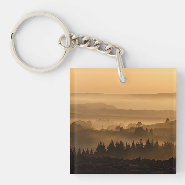 Sunrise Over Misty Rolling Hills Landscape Keychain (Front)
