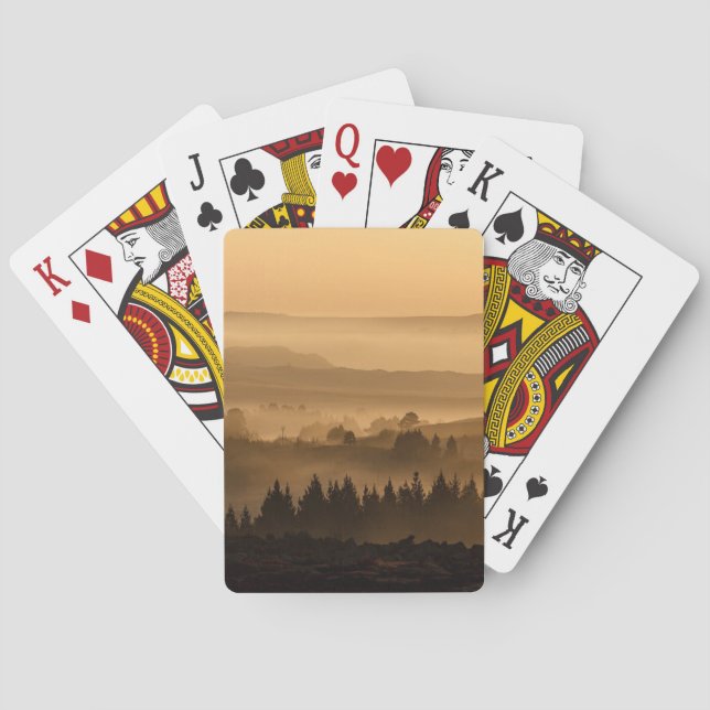 Sunrise Over Misty Rolling Hills Landscape Poker Cards (Back)