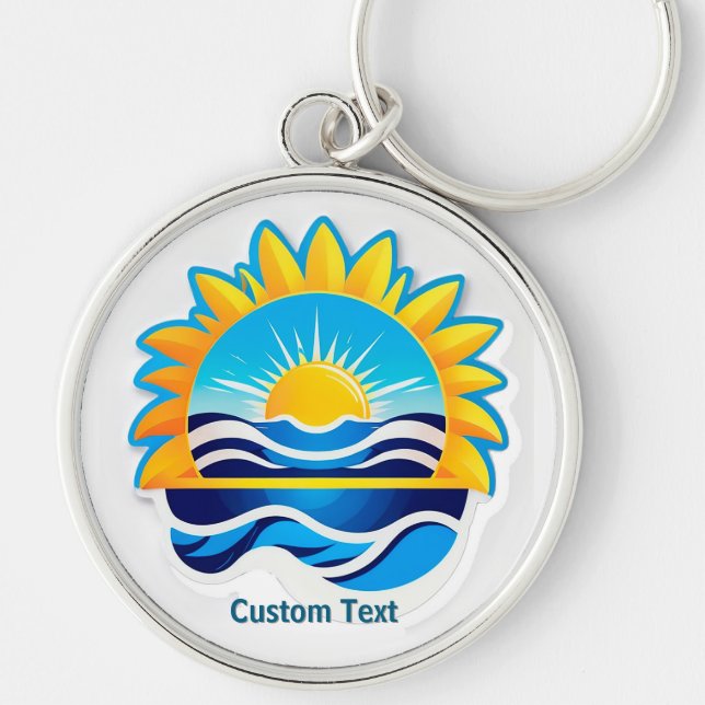 Sunrise Over Ocean Waves Emblem Keychain (Front)