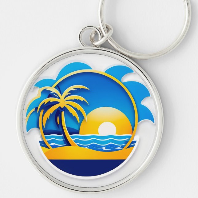 Sunrise Over Ocean Waves Emblem Keychain (Front)