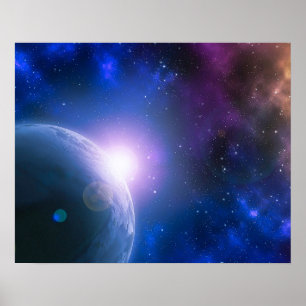 Sunrise Over Planet Earth Outer Space Artwork   Poster