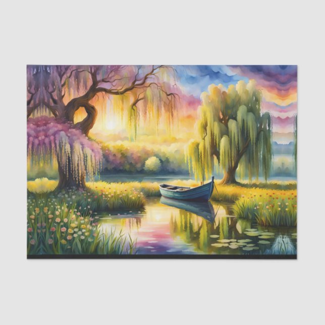 Sunrise over pond near willow tree tissue paper (Front)