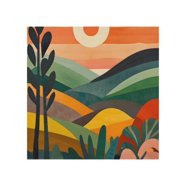 Sunrise Over Rolling Hills Wood Wall Art (Front)