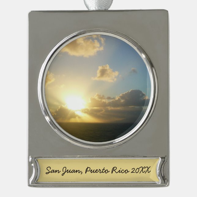 Sunrise over San Juan II Puerto Rico Silver Plated Banner Ornament (Front)