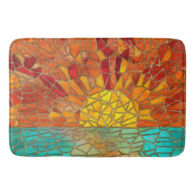Sunrise over sea mosaic art bath mat (Front)