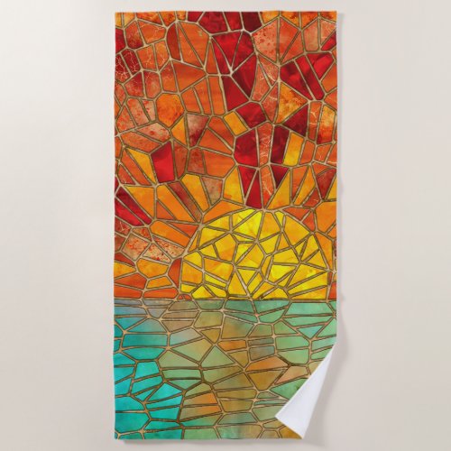 Sunrise over sea mosaic art beach towel