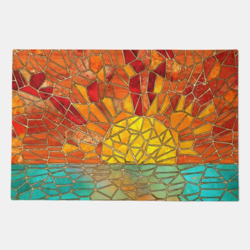 Sunrise over sea mosaic art doormat